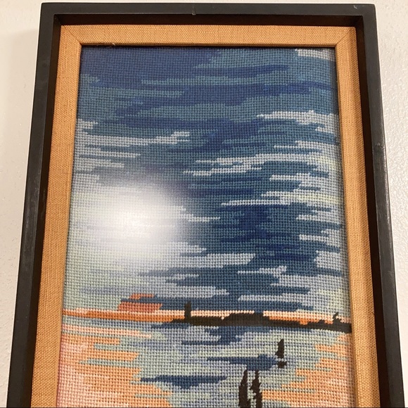 “Vintage Mid-Century French Needlepoint – Sailing Ship Seascape” - Picture 3 of 8